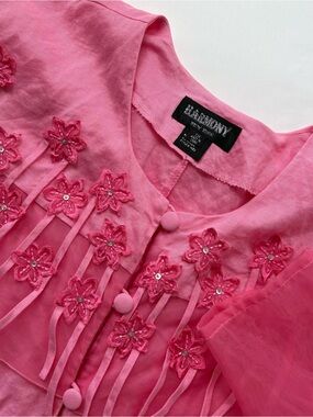 Harmony Linen Floral Embroidered Sheer Jacket Fringe Boho Size 22W